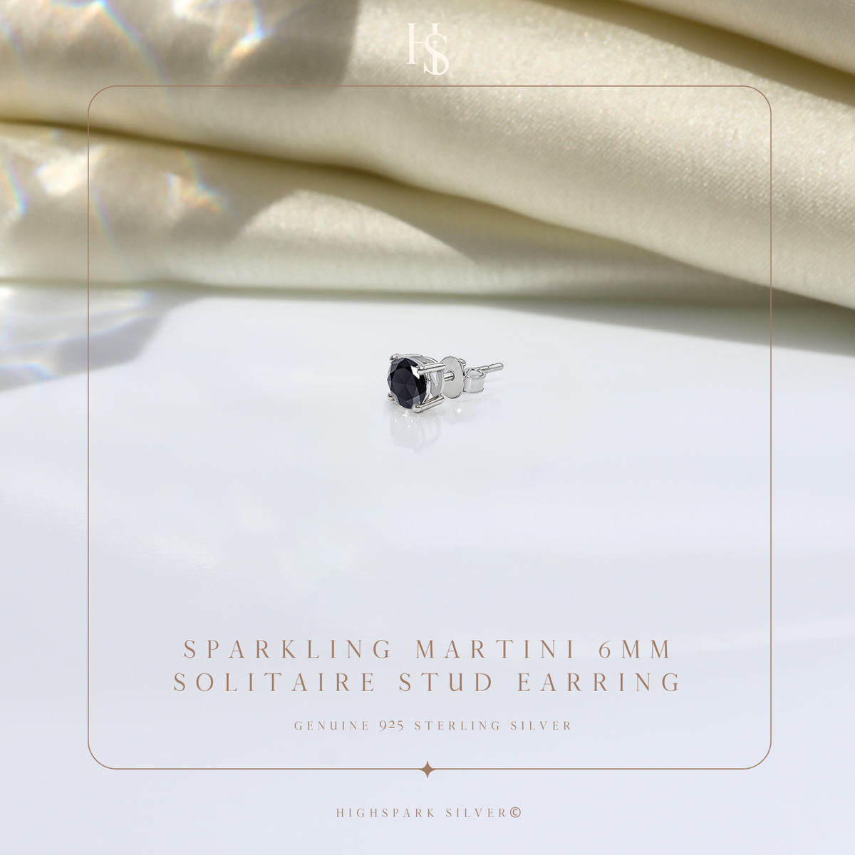 Black Round Solitaire Stud Earrings for Men | 925 Silver