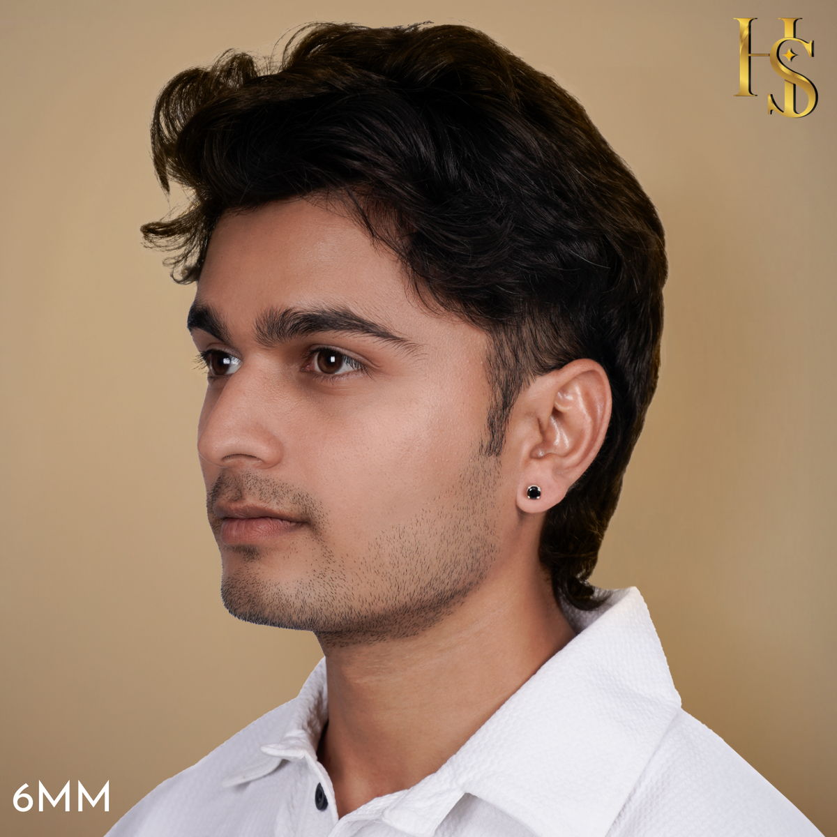 Black Round Solitaire Stud Earrings for Men | 925 Silver