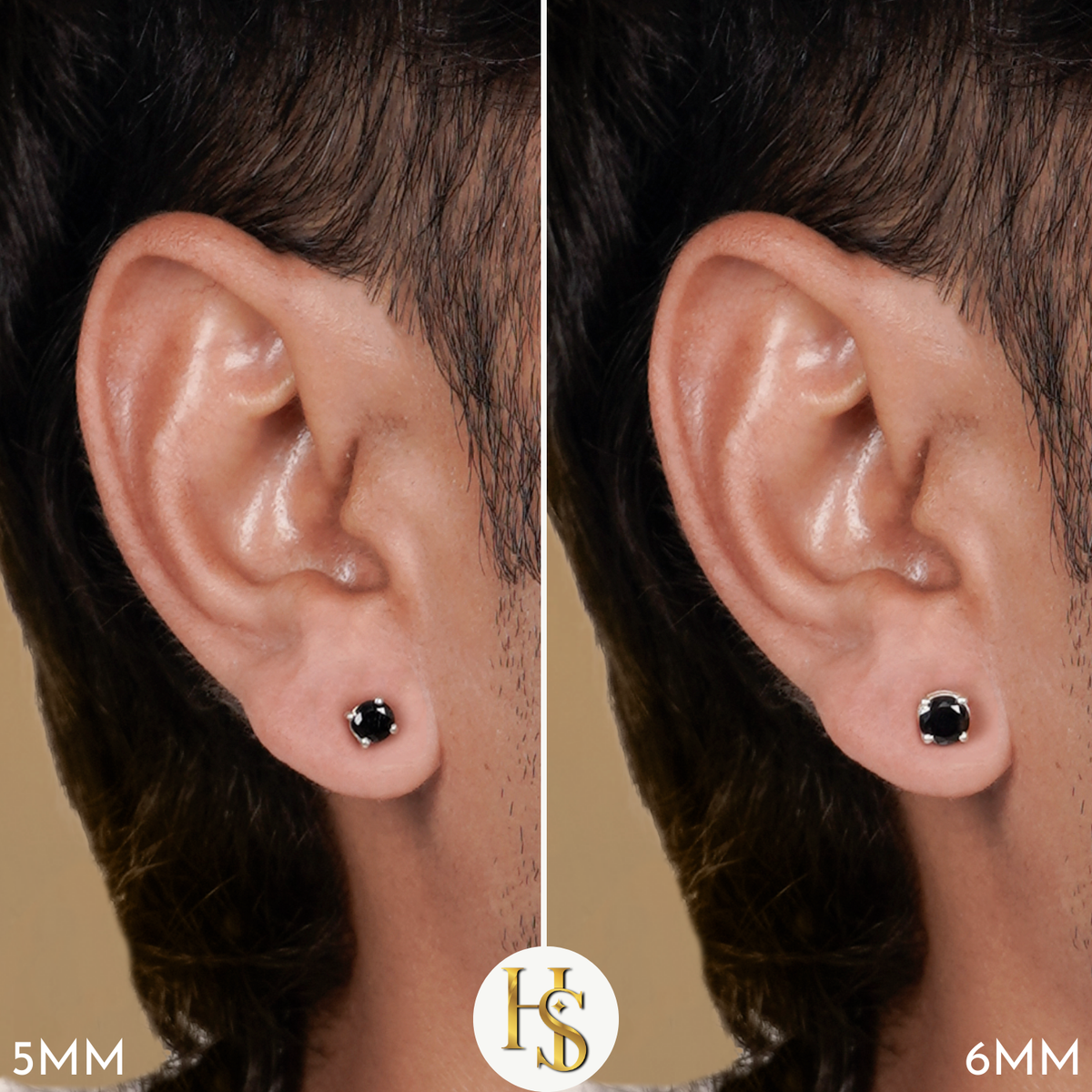 Black Round Solitaire Stud Earrings for Men | 925 Silver