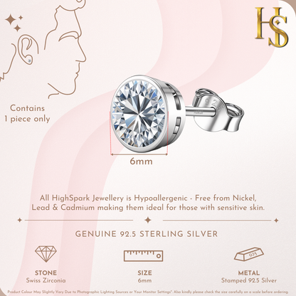 Solitaire Casing Stud Earrings in 925 Sterling Silver For Mens