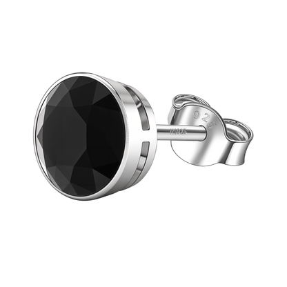 Black Solitaire Casing Stud Earrings in 925 Sterling Silver For Mens