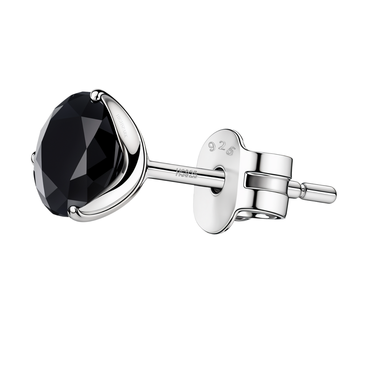 Black Solitaire Stud Earrings for Men in 925 Sterling Silver