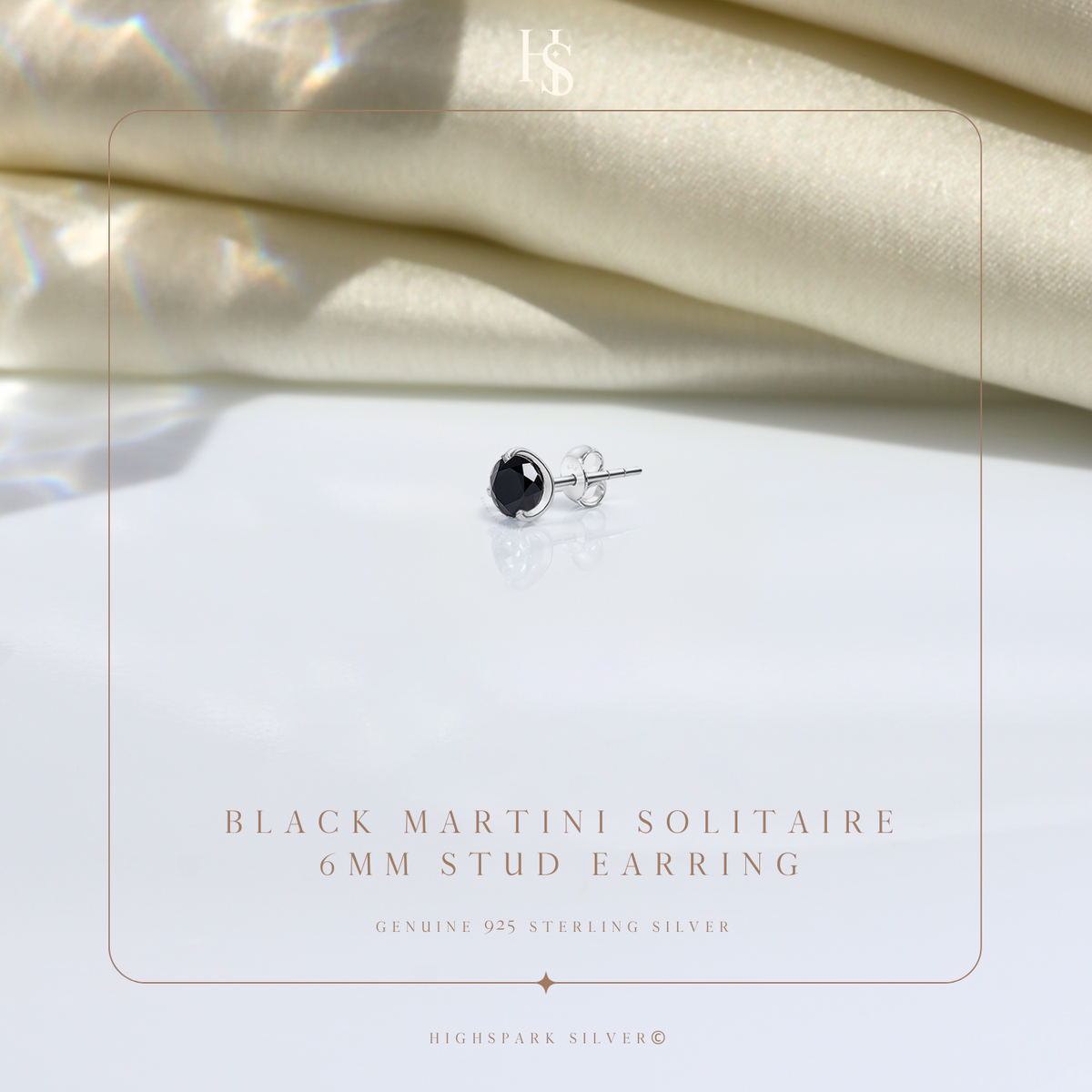 Black Solitaire Stud Earrings for Men in 925 Sterling Silver