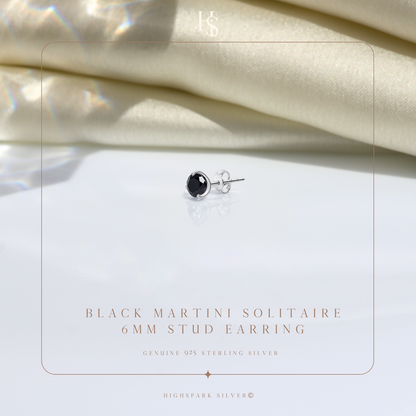 Black Solitaire Stud Earrings for Men in 925 Sterling Silver