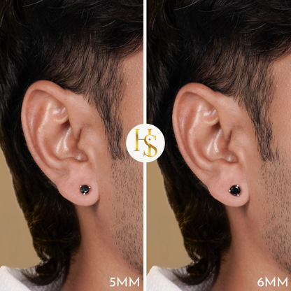 Black Solitaire Stud Earrings for Men in 925 Sterling Silver