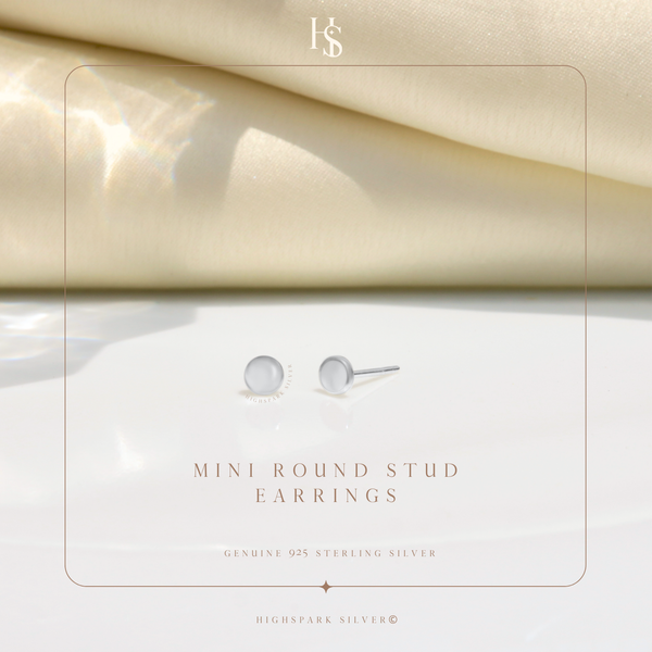 Mini Round Stud Earring in 925 Sterling Silver for Men