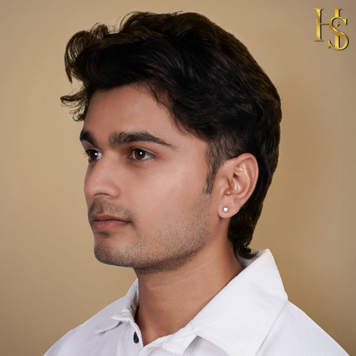 Mini Round Stud Earrings in 925 Sterling Silver for Men