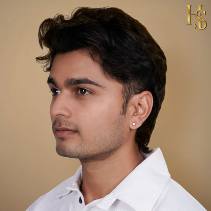 Mini Round Stud Earrings in 925 Sterling Silver for Men