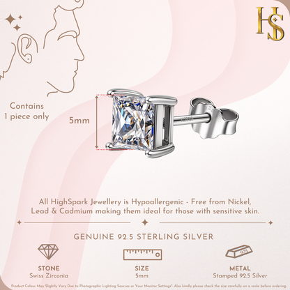 Square Solitaire Studs for Men in 925 Sterling Silver