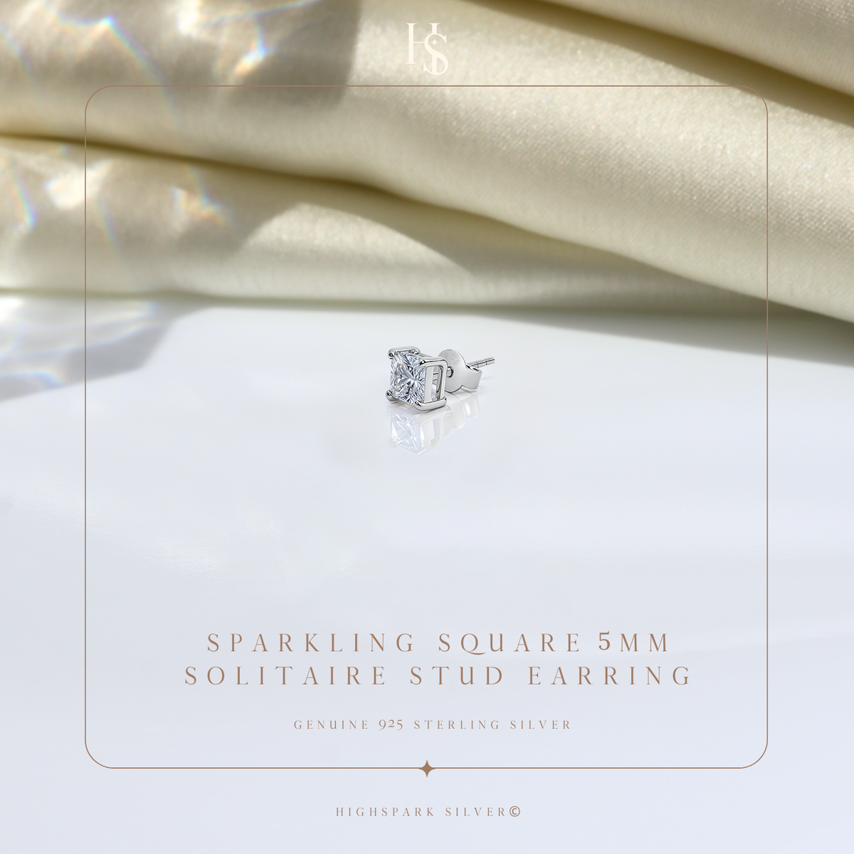 Square Solitaire Studs for Men in 925 Sterling Silver