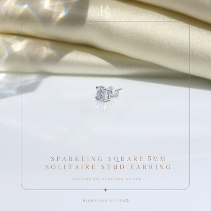 Square Solitaire Studs for Men in 925 Sterling Silver