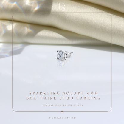 Square Solitaire Studs for Men in 925 Sterling Silver