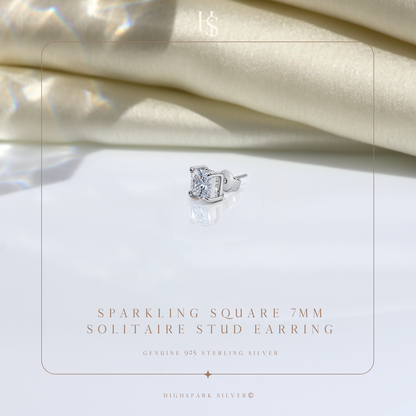 Square Solitaire Studs for Men in 925 Sterling Silver