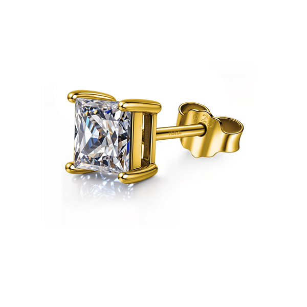 Gold-Plated Square Solitaire Stud Earrings for Men | 925 Silver