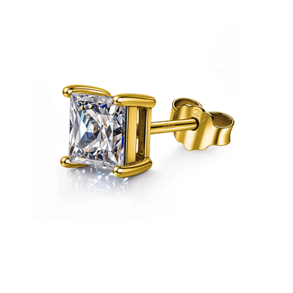 Gold-Plated Square Solitaire Stud Earrings for Men | 925 Silver