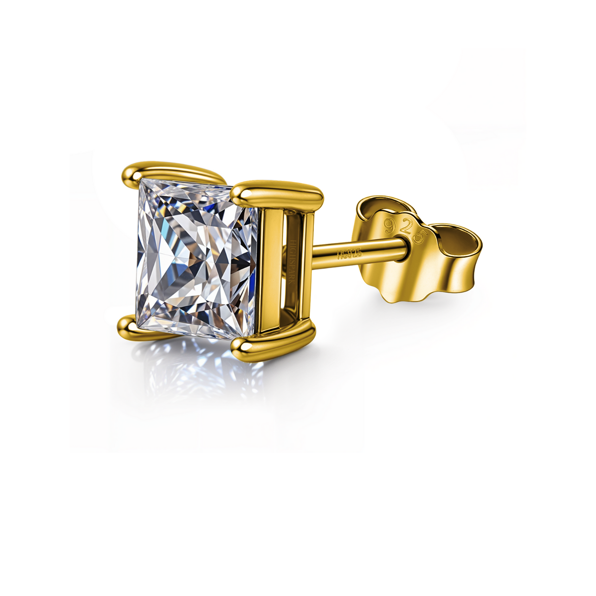 Gold-Plated Square Solitaire Stud Earrings for Men | 925 Silver