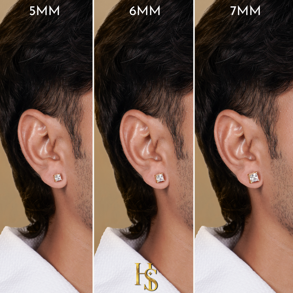 Gold-Plated Square Solitaire Stud Earrings for Men | 925 Silver