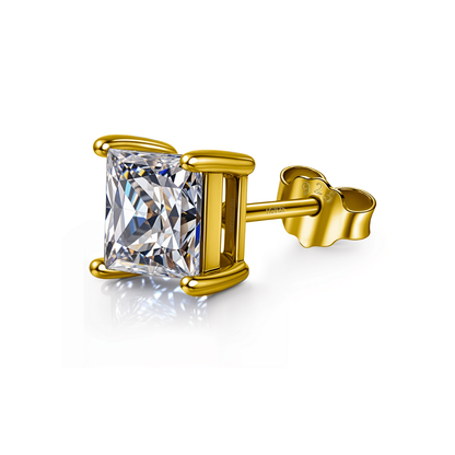 Gold-Plated Square Solitaire Stud Earrings for Men | 925 Silver