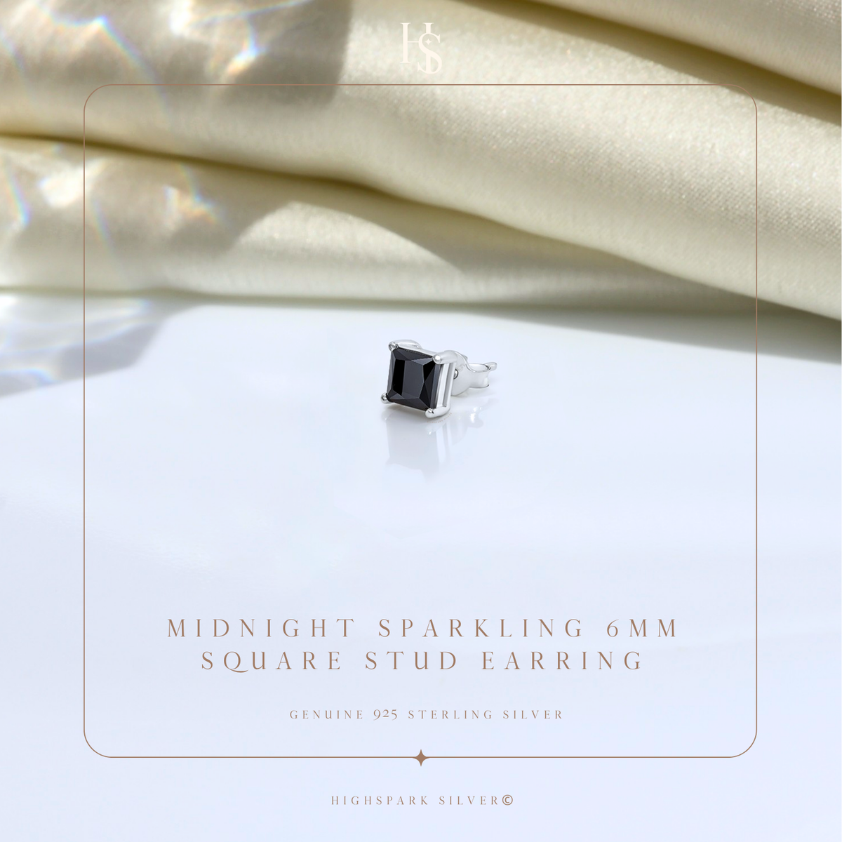 Men's Silver Martini Square Stud Earring in 925 Sterling Silver
