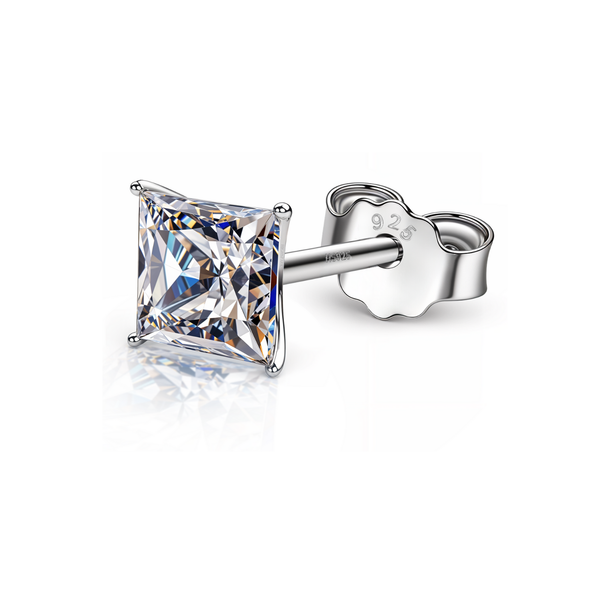 Square Solitaire Stud Earrings for Men in 925 Sterling Silver