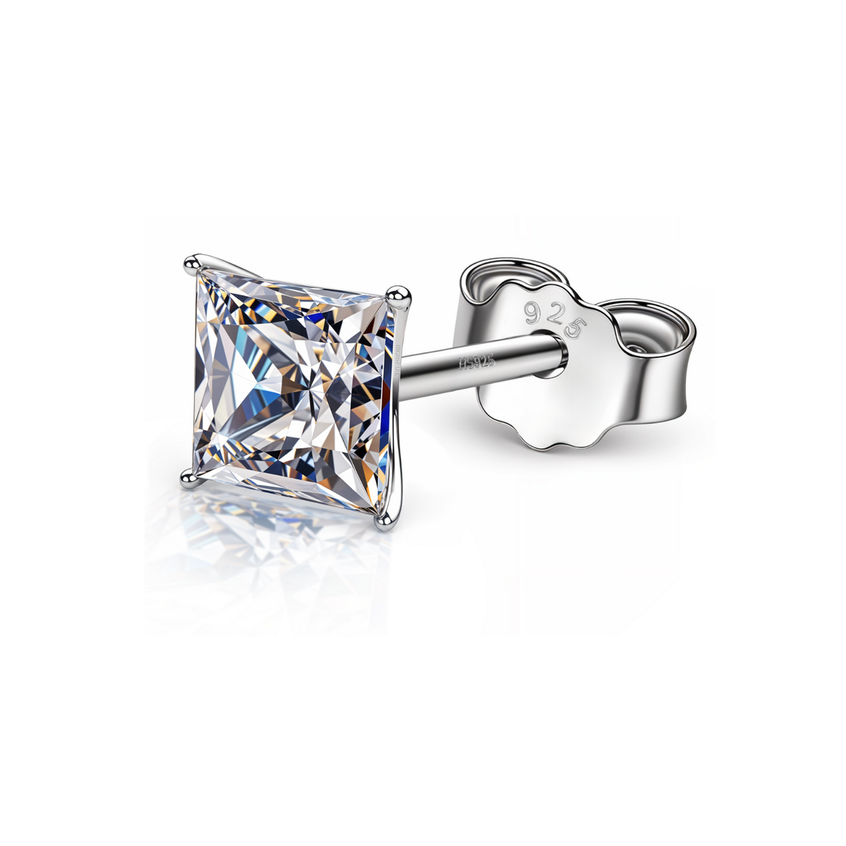 Square Solitaire Stud Earrings for Men in 925 Sterling Silver