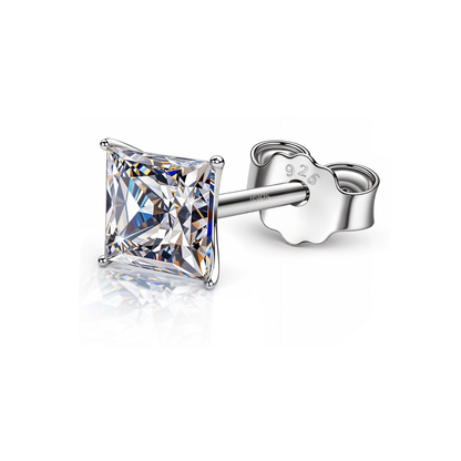 Square Solitaire Stud Earrings for Men in 925 Sterling Silver