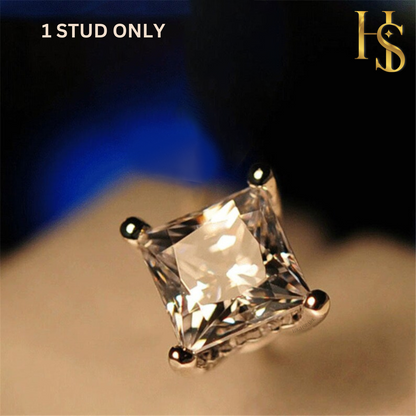 Sparkling Martini Square Solitaire Stud Earring in 925 Sterling Silver for Men