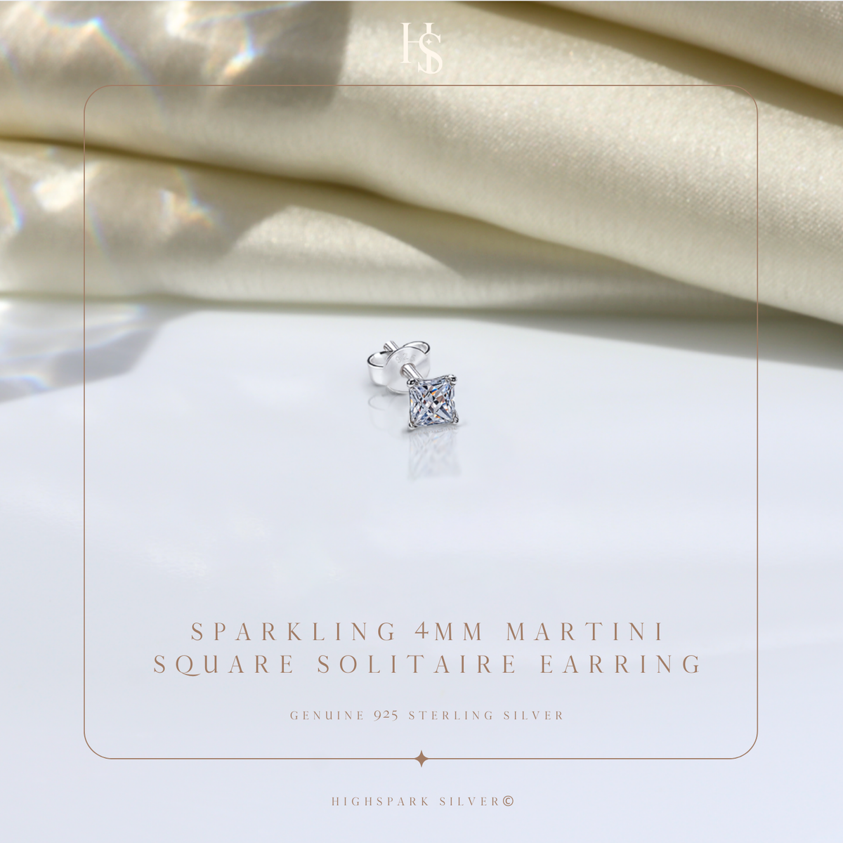 Square Solitaire Stud Earrings for Men in 925 Sterling Silver