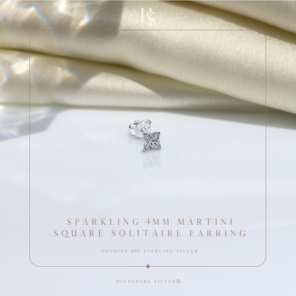 Square Solitaire Stud Earrings for Men in 925 Sterling Silver