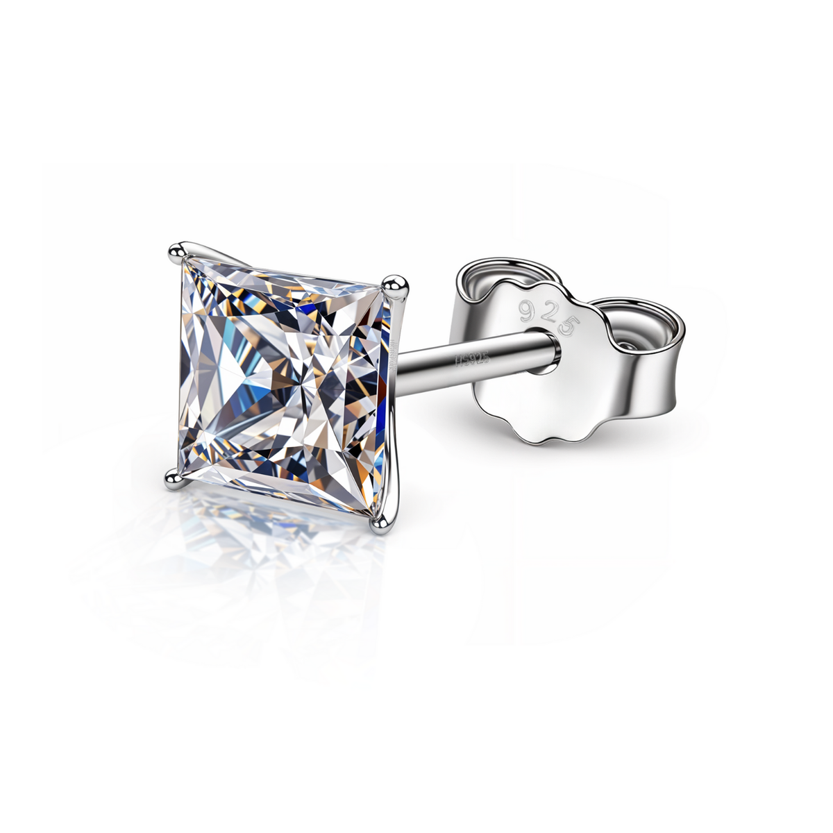 Square Solitaire Stud Earrings for Men in 925 Sterling Silver