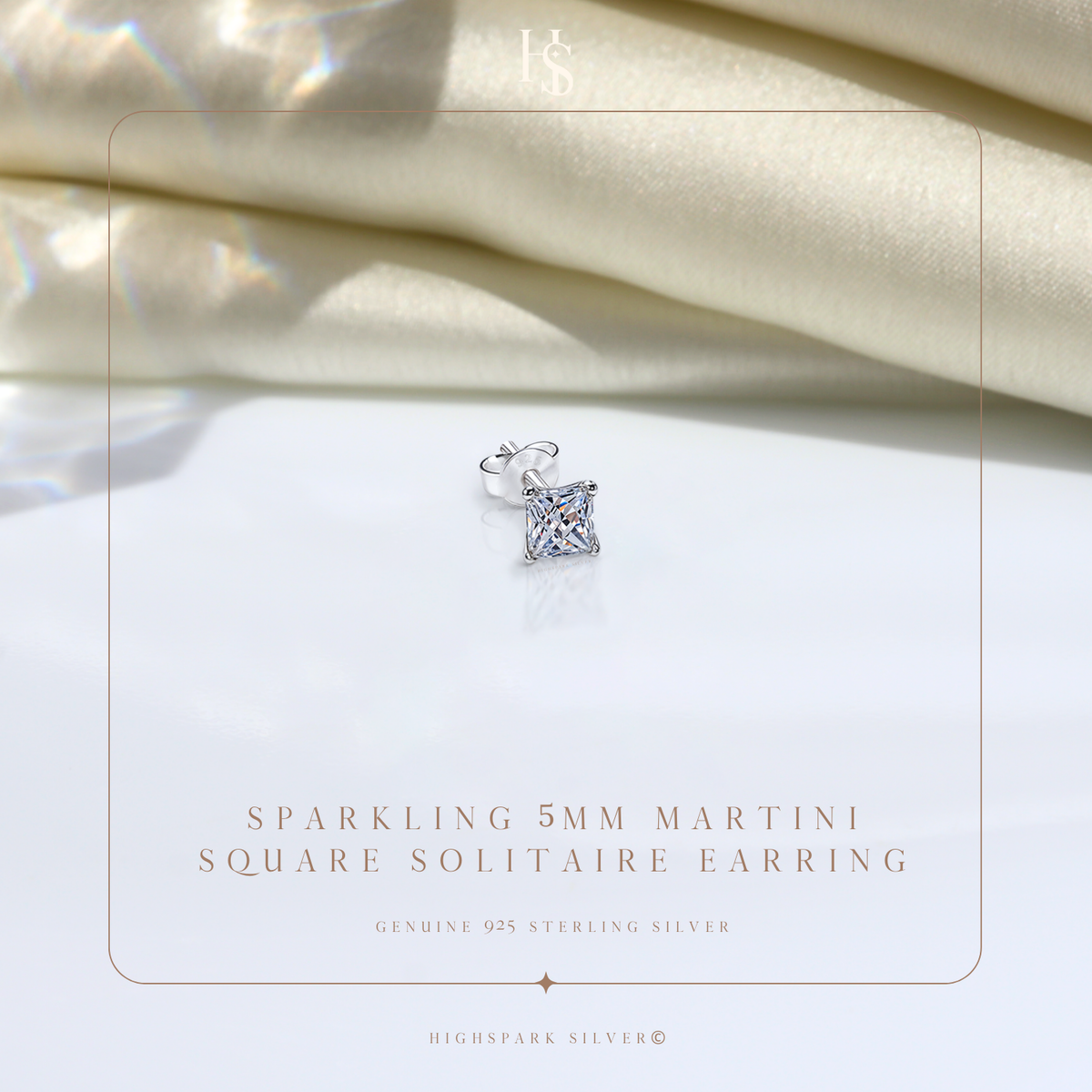 Square Solitaire Stud Earrings for Men in 925 Sterling Silver