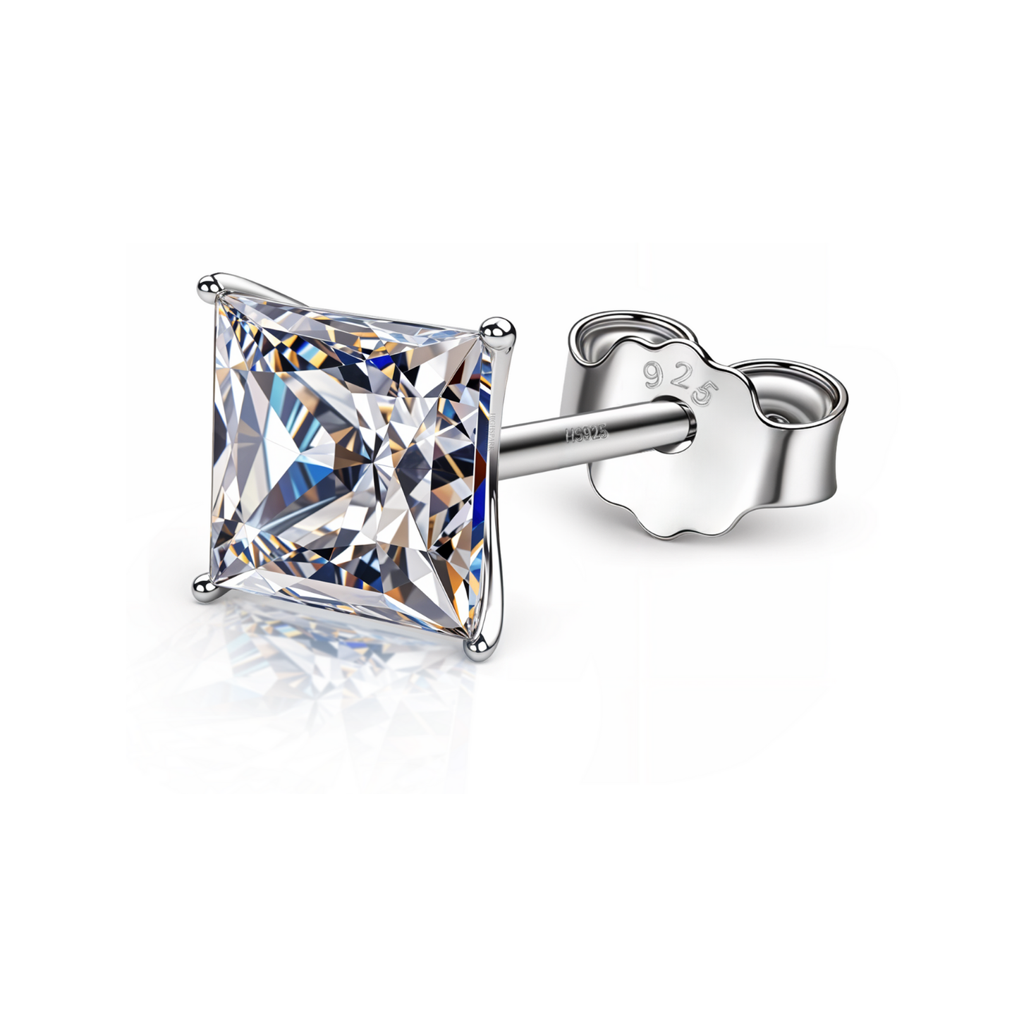 Sparkling Martini 6MM Square Solitaire Stud Earring in 295 Sterling Silver for Men