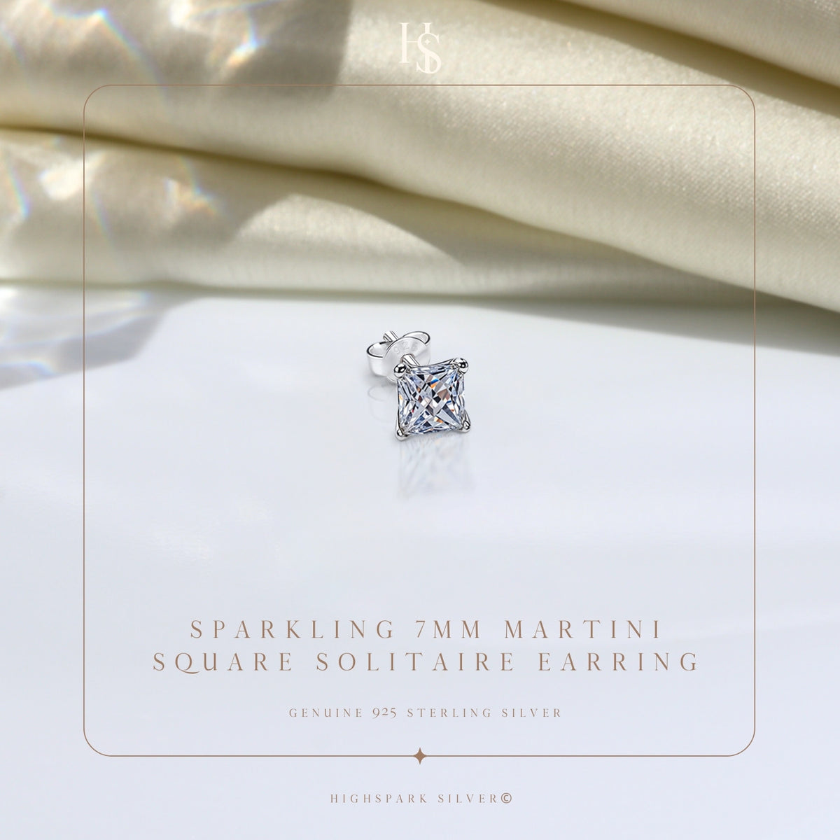 Square Solitaire Stud Earrings for Men in 925 Sterling Silver