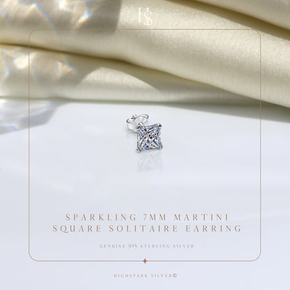Square Solitaire Stud Earrings for Men in 925 Sterling Silver