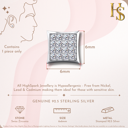 Matrix Glistening Studded Earring in 925 Sterling Silver with Diamond like Brilliance Zirconia for Mens