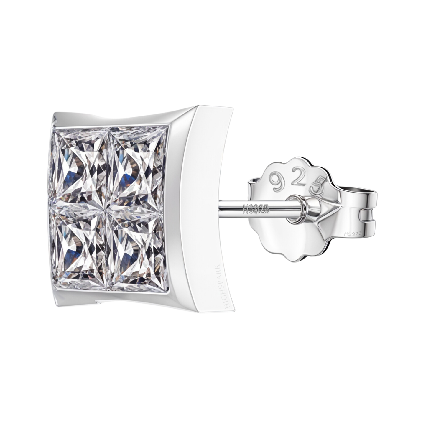 Matrix Princess Cut Studded Earring in 925 Sterling Silver with Diamond like Brilliance Zirconia for Mens