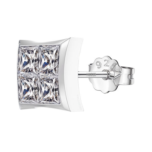 Matrix Princess Cut Studded Earring in 925 Sterling Silver with Diamond like Brilliance Zirconia for Mens