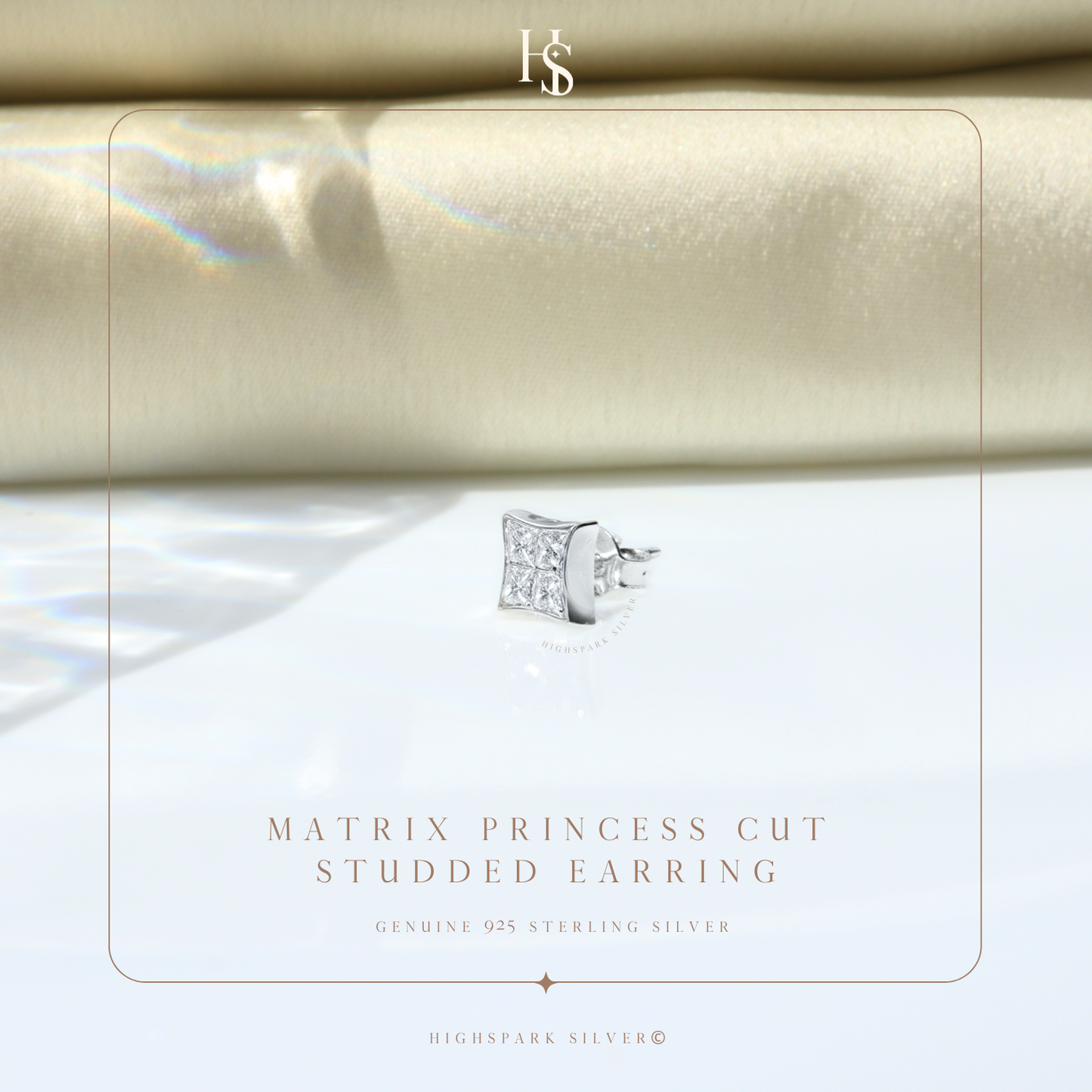 Matrix Princess Cut Studded Earring in 925 Sterling Silver with Diamond like Brilliance Zirconia for Mens