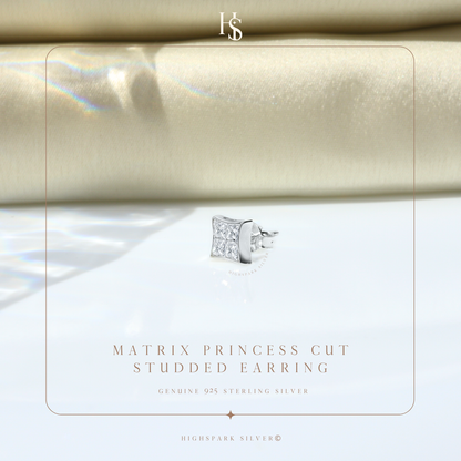 Matrix Princess Cut Studded Earring in 925 Sterling Silver with Diamond like Brilliance Zirconia for Mens