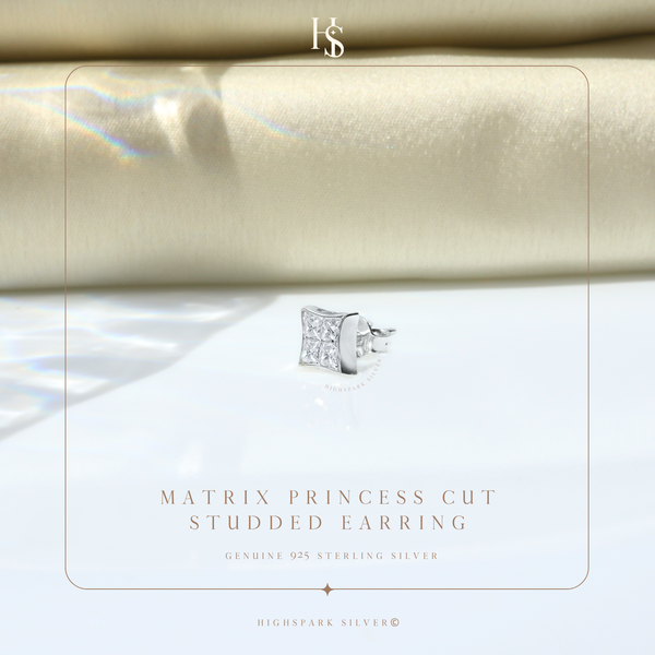 Matrix Princess Cut Studded Earring in 925 Sterling Silver with Diamond like Brilliance Zirconia for Mens