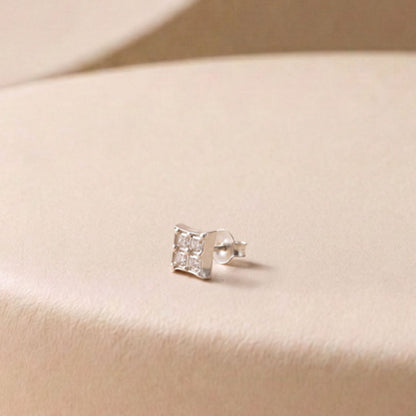 Matrix Princess Cut Solitaire Earring for Men in Sterling Silver