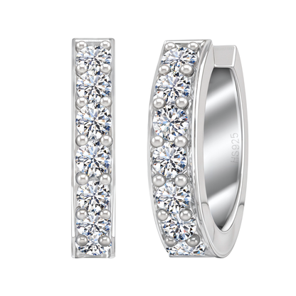 Stellar Single Line Studded Hoop Earrings in 925 Sterling Silver with Diamond like Brilliance Zirconia