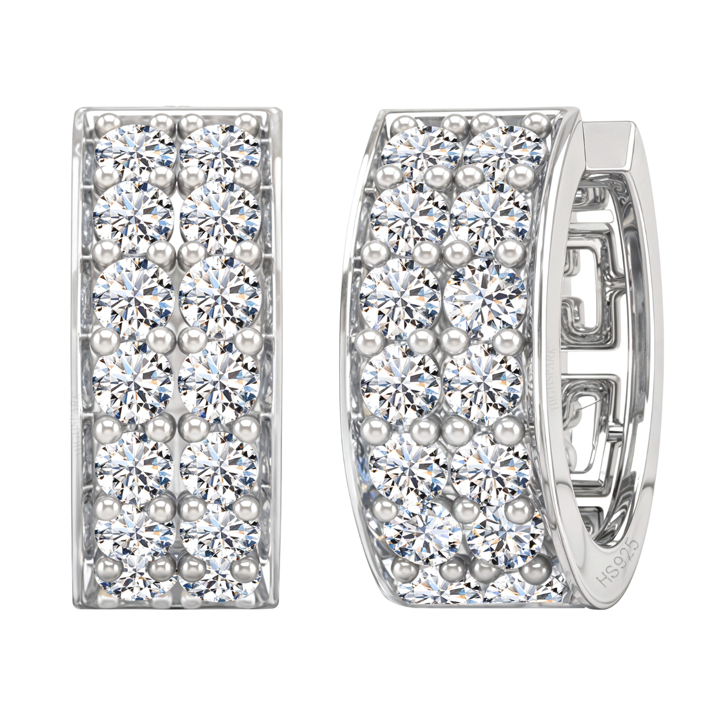 Stellar Double Line Studded Hoop Earrings in 925 Sterling Silver with Diamond like Brilliance Zirconia