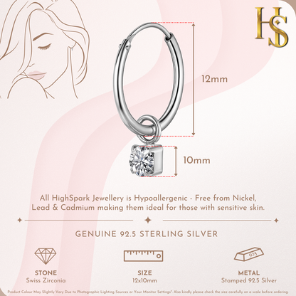 Solitaire Dangling Hoop Earrings in 925 Sterling Silver for Women With Diamond like Brilliance Zirconia