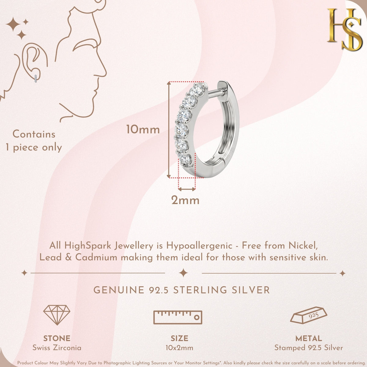 12mm Stud Earrings for Men with American Diamond in Sterling Silver