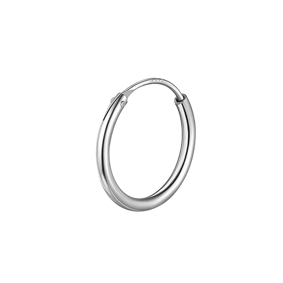 A single, classic hoop earring with a continuous closure, crafted in polished sterling silver and shown on a white background.