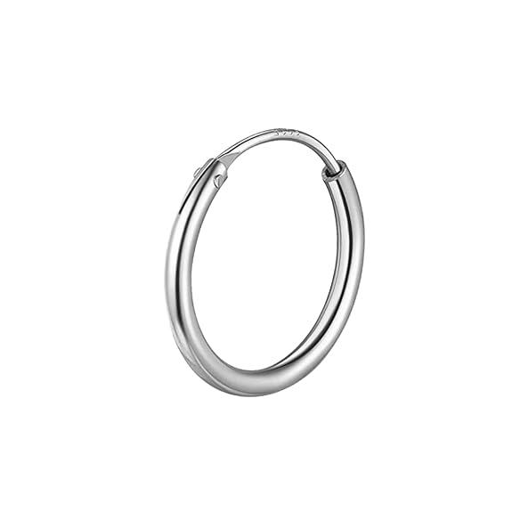 A single, thin classic hoop earring in polished sterling silver with a continuous closure, shown on a plain white background.