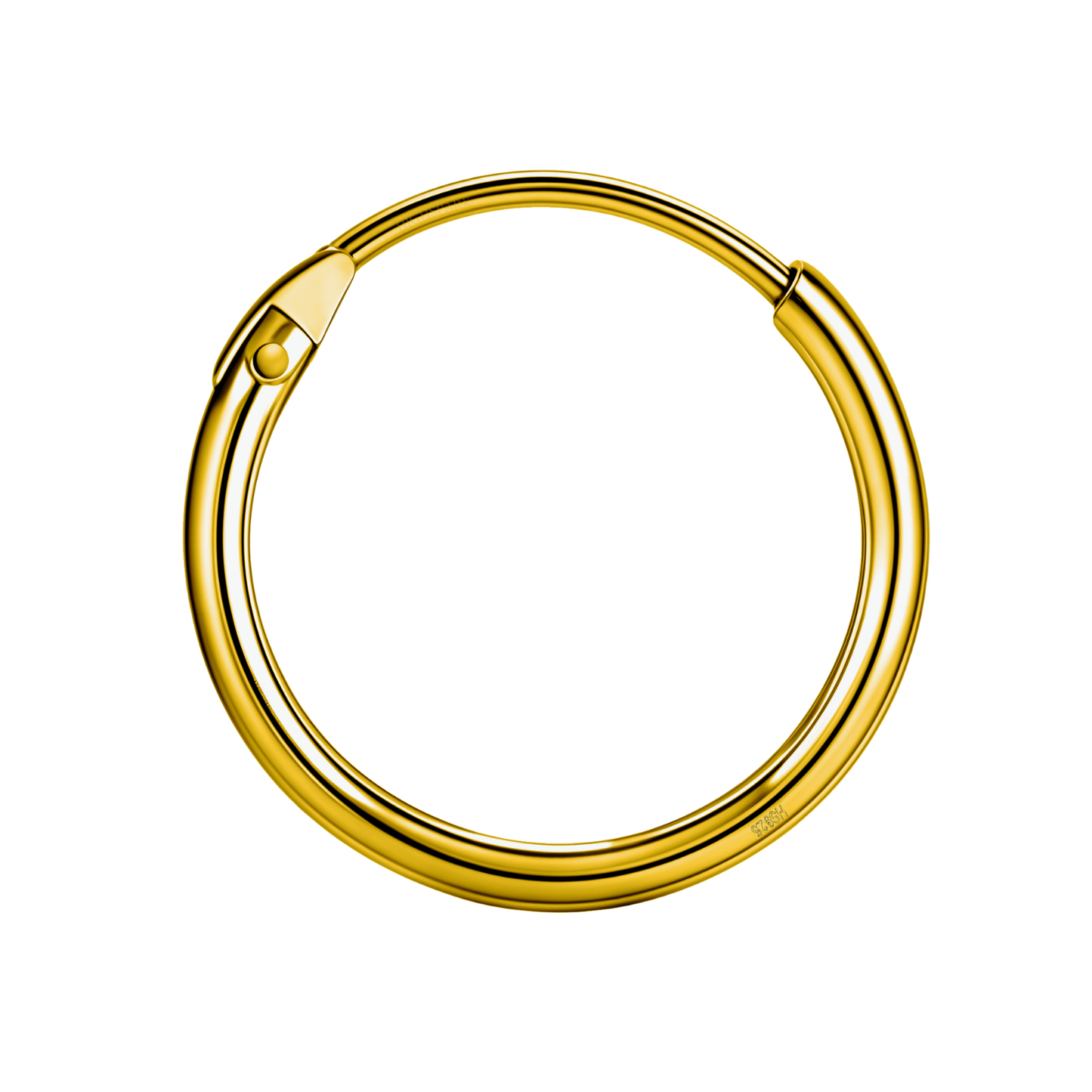 Mens Gold Thick Hoop Earrings in 92.5 Sterling Silver - Round Classic Hoop - Sizes 10mm to 20mm on 18K Gold Finish