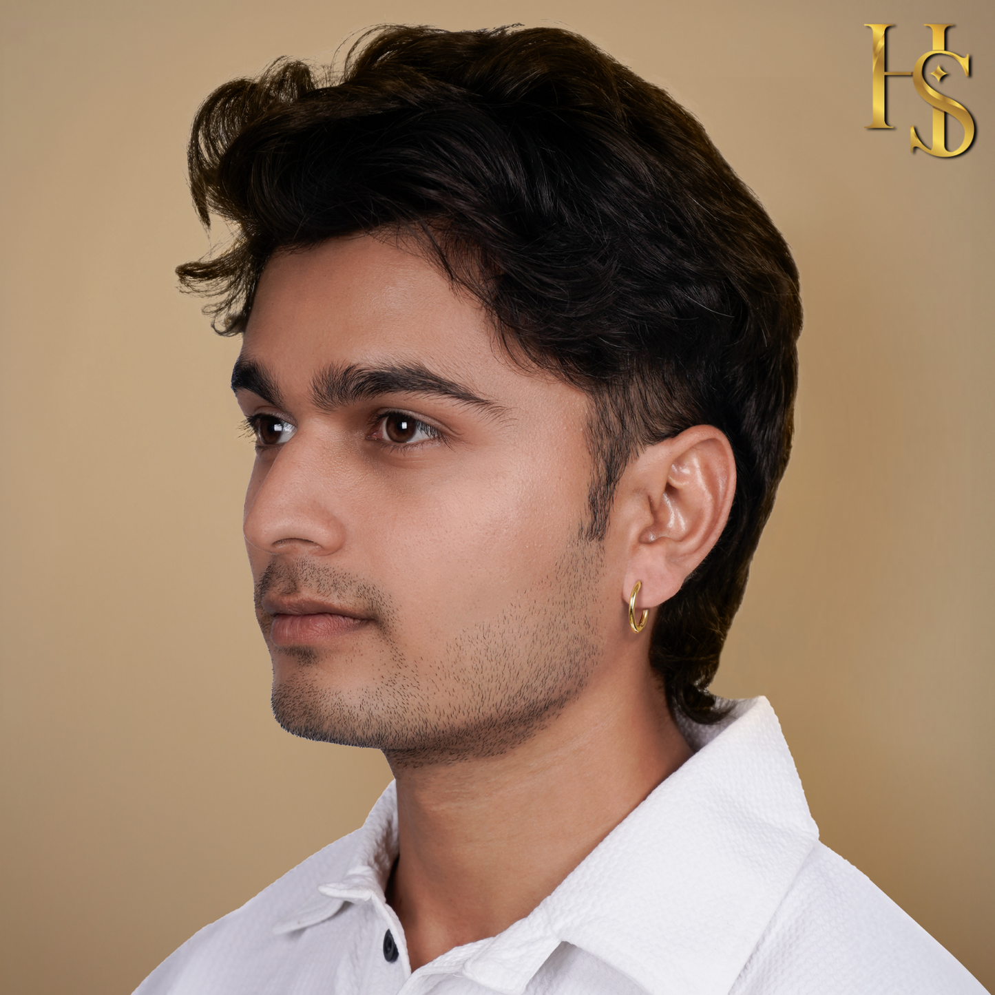 Mens Gold Thick Hoop Earrings in 92.5 Sterling Silver - Round Classic Hoop - Sizes 10mm to 20mm on 18K Gold Finish