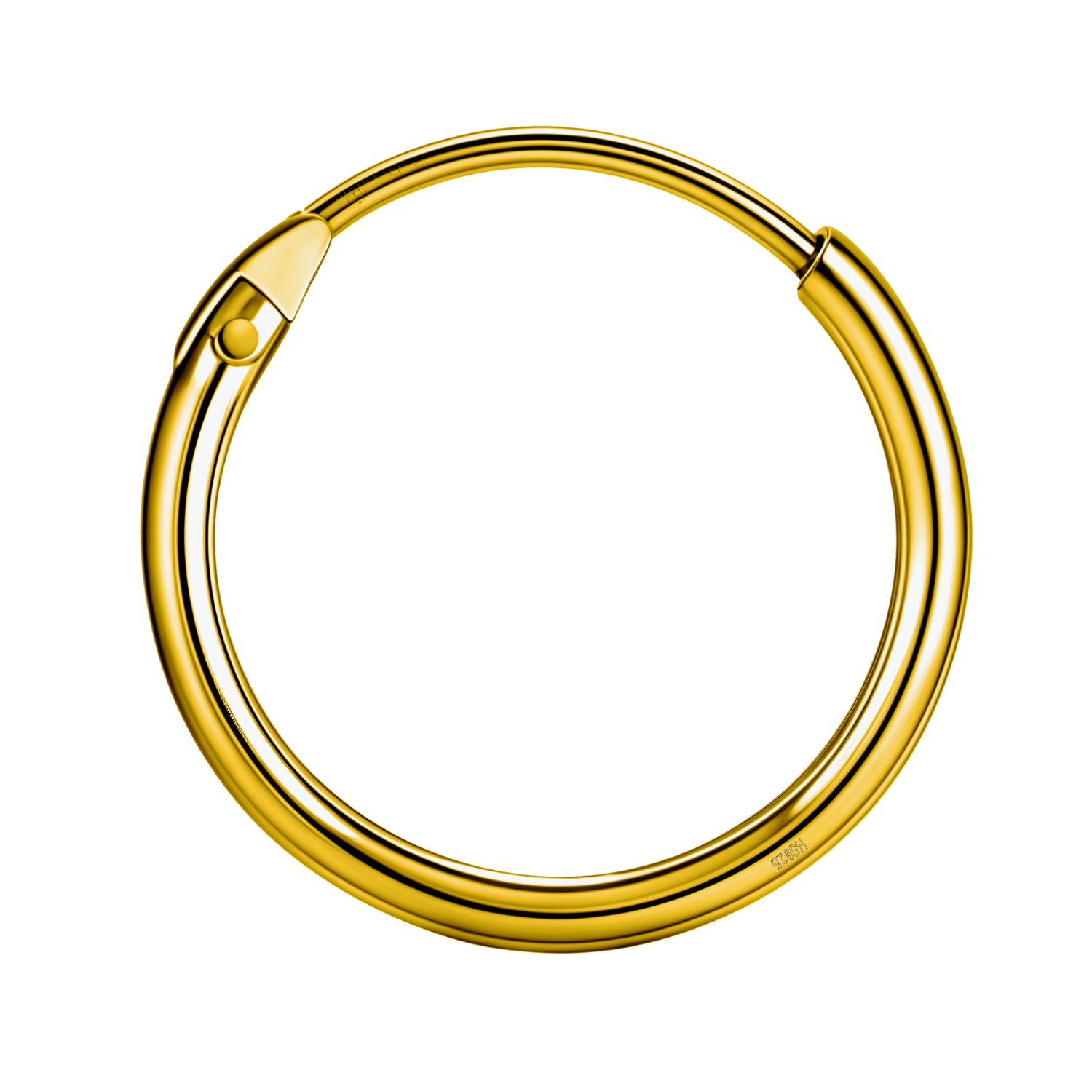 A single gold-plated sterling silver hoop earring with a hinged clasp, shown on a plain white background.